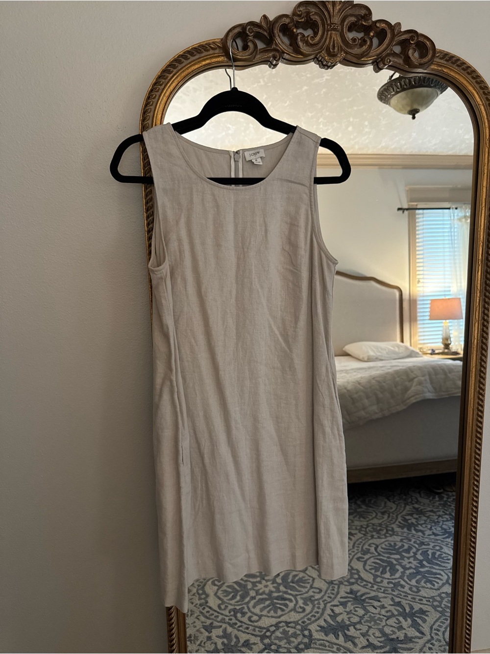 LOFT Linen Sleeveless Shift Dress in Light Beige
